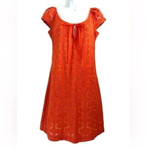 Trina Turk Y2K 90s Retro Orange Crochet Cap Sleeve Tie Front Short Sleeve Dress